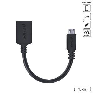 Cabo Adaptador Otg Micro Usb P/ Usb A 2.0 - Preto - 15cm - Pamup-15