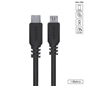 Cabo Usb Tipo-c P/ Micro Usb B 2.0 - Preto - 1 Metro - Pucmp-1